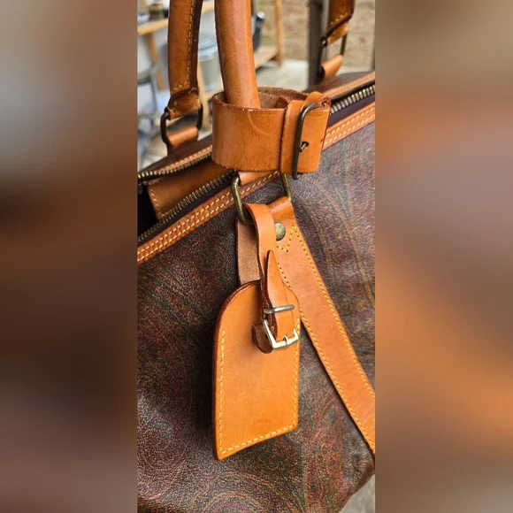 ETRO MILANO Paisley Coated Canvas Vachetta Leather Boston Travel Bag w/ COA - Picture 8 of 13